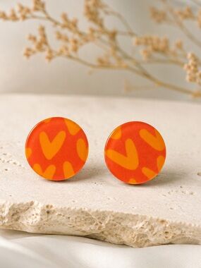 NEW | PAPARAZZI Round Heart Earrings – Orange/Yellow Stud Earrings
